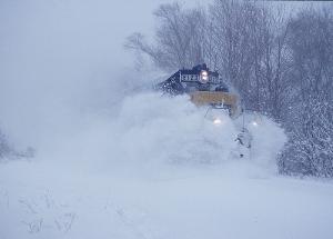 Loco pushes its way through the snow.