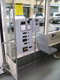 Ticket vending machine in a moving vehicle.