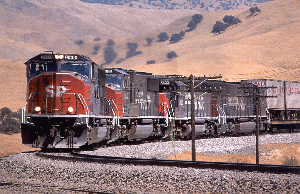 Southern Pacific power
almost upright in curve